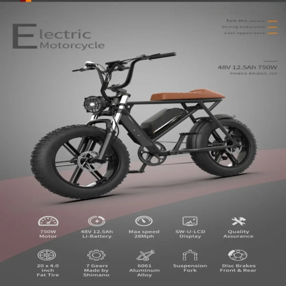 eBike Boys 750W Electric Bike - 48V 13Ah Lithium Battery, Aluminum Frame