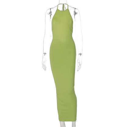 Halter Bandage Sleeveless Backless Shirring Draped Maxi Dress Sexy Streetwear