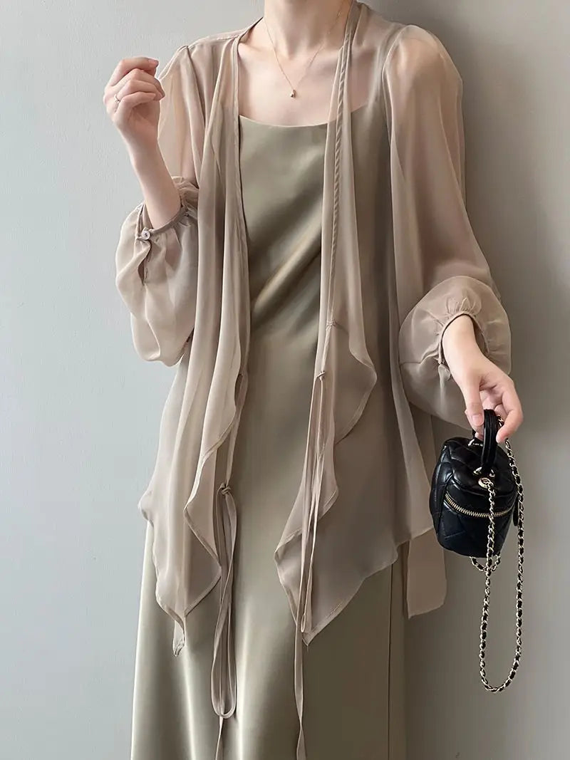 Women High Street Casual Lacing Button Cardigan Elegant All-match Top
