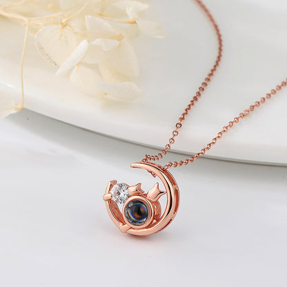 Moon Cat with customizable photos Projection Necklace  Pendant Jewelry