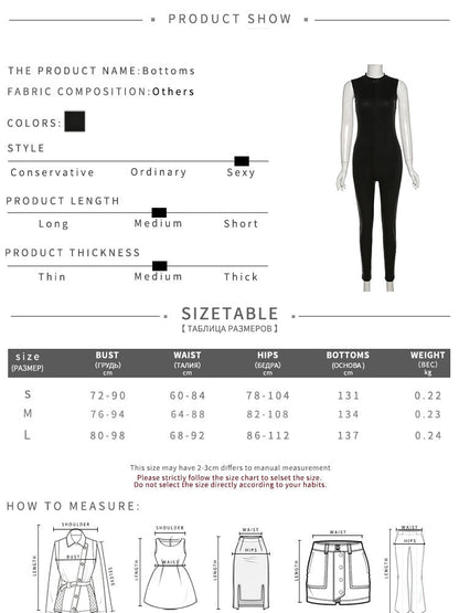 PU Leather Sleeveless Turtleneck Zipper Women Jumpsuit 2022 Casual Street Style Sports Fitness