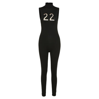 Women Tracksuit Slim Elastic High Print Figure Zipper Jumpsuit Y2K Sports