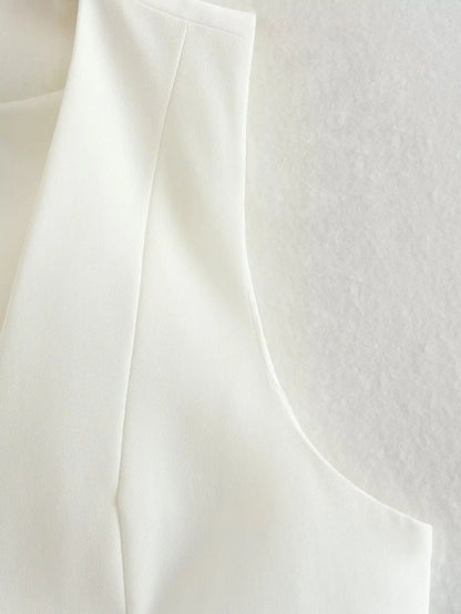 Vintage V Neck Sleeveless Female Outerwear White Chic Vests