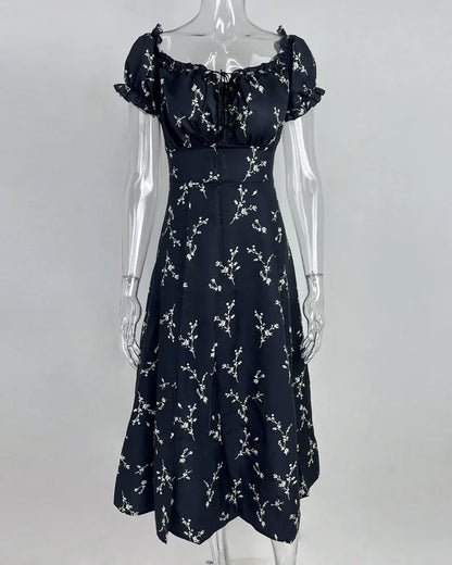 Summer Floral Off Shoulder Puff Sleeve Maxi Dress