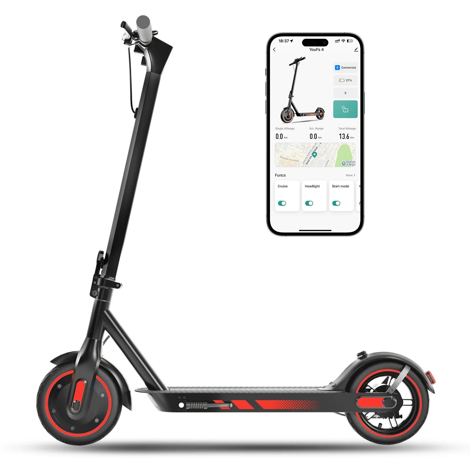 HiQiS V10 E-scooter 500W Motor 36V 10.5Ah 25 MPH Speed 22 Mile Range Foldable E-scooter 10 Inch Air Tire Electric Scooter