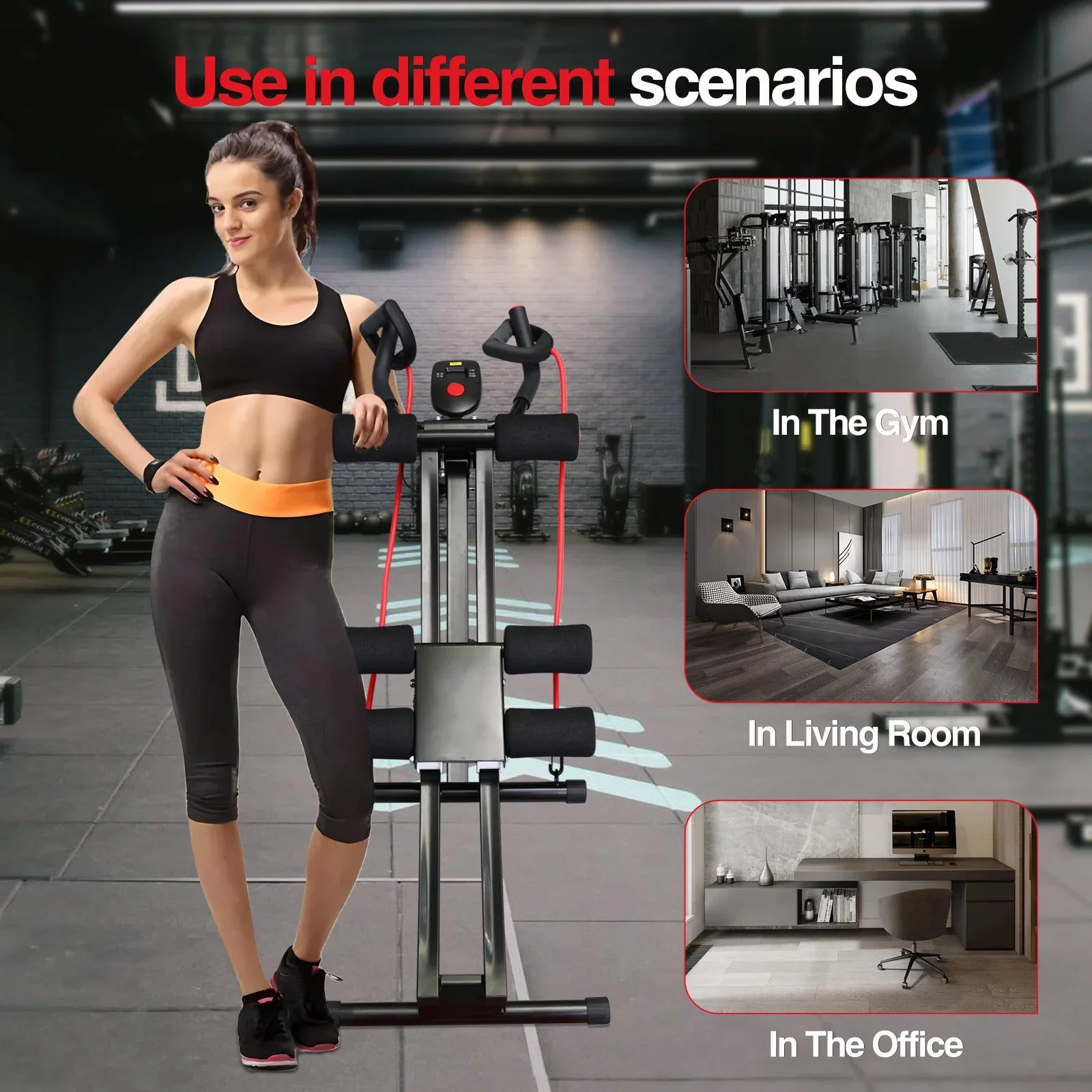 GIKPAL Foldable Ab Machine Ab Workout Equipment for Home Gym,Core &amp; Abdominal Trainer Fitness Equipment Max 440lbs LCD Display