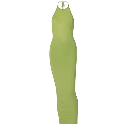 Halter Bandage Sleeveless Backless Shirring Draped Maxi Dress Sexy Streetwear