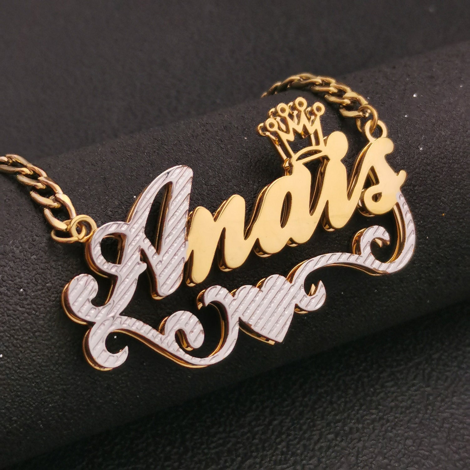 3D Double Plate Custom Nameplate Necklace Gold Plate Pendant Personalized Name Necklace