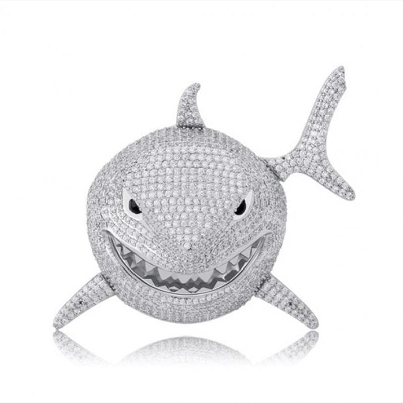 Hip Hop Fierce Shark Inlaid Zircon Pendant Charm Trend Necklace