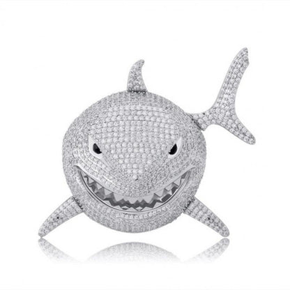 Hip Hop Fierce Shark Inlaid Zircon Pendant Charm Trend Necklace