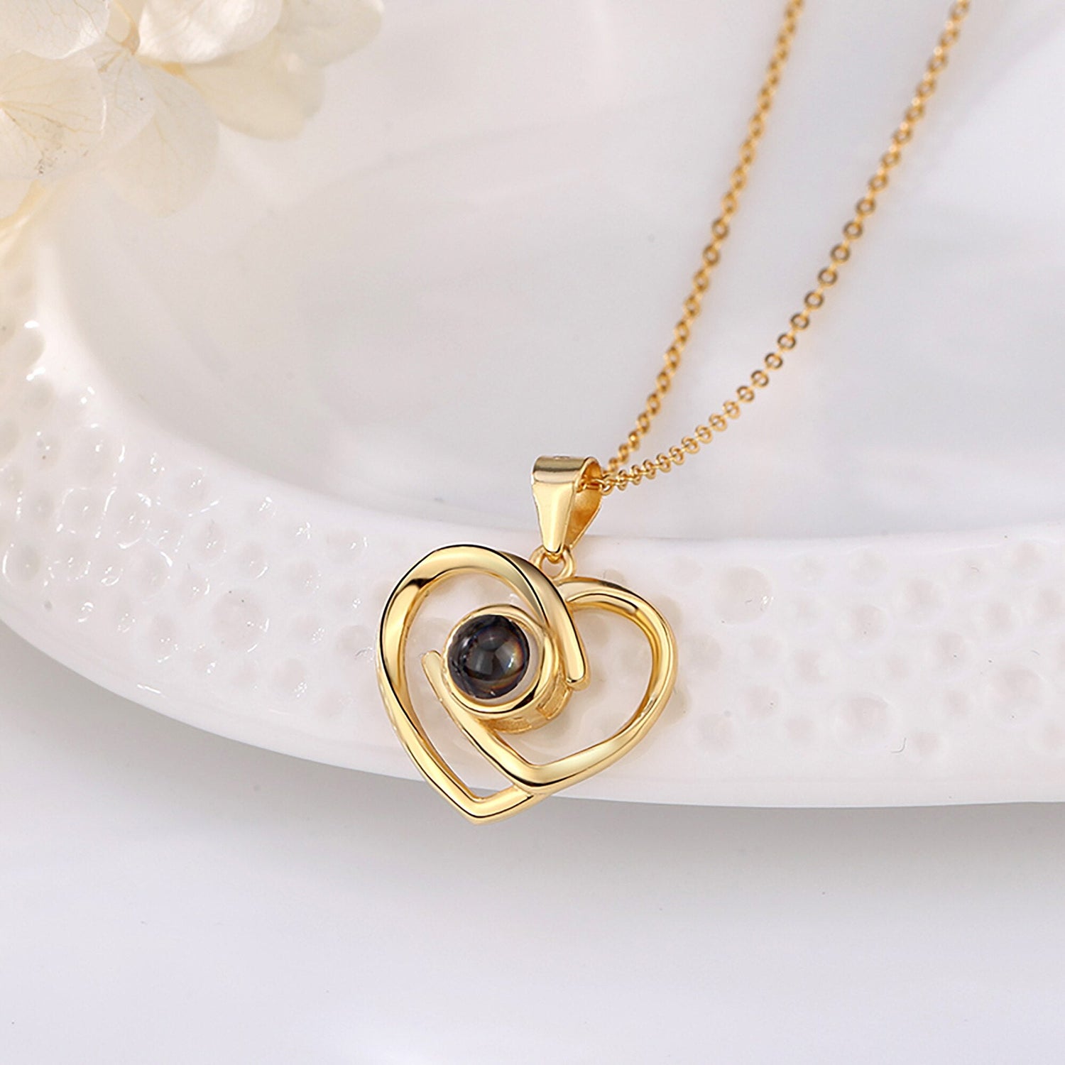 Customizable Photo Ladies Personality Heart Necklace With Silver Material Valentine&