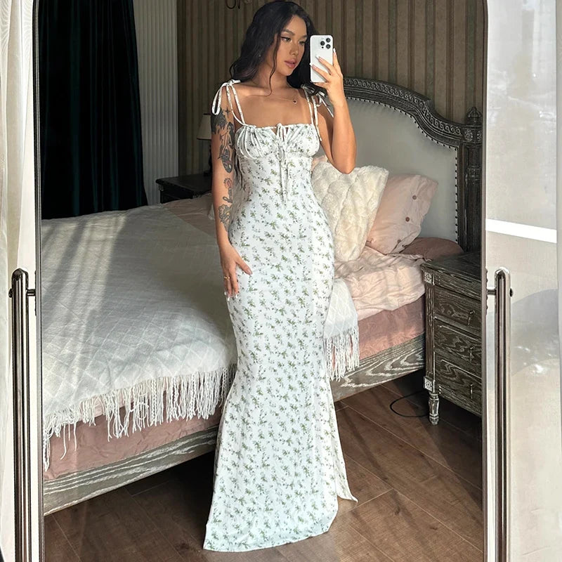 Elegant Floral Beach Vacation Bodycon Streetwear Long Dress