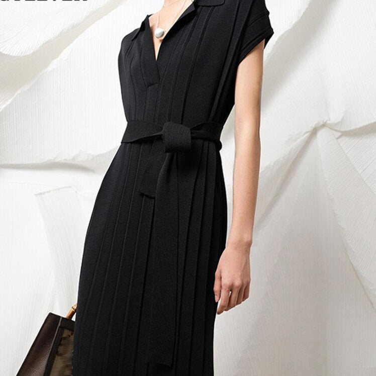 Knitted Dress Short Sleeve Loose Lace-up Female Straight Dress vestidos