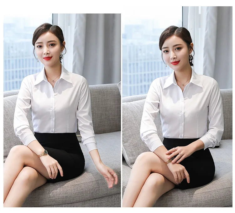 Polyester Cotton Shirts for Women Long Sleeve Blouse