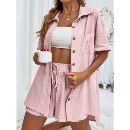 Solid Color Casual Loose Short Pants Sets For Women