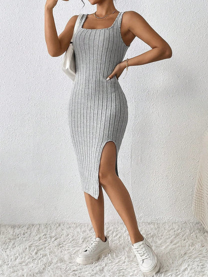 slit dress solid color sling slim dress