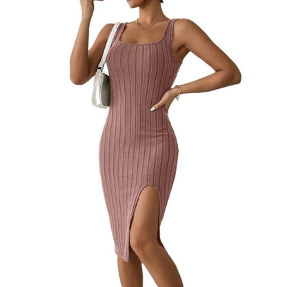 slit dress solid color sling slim dress