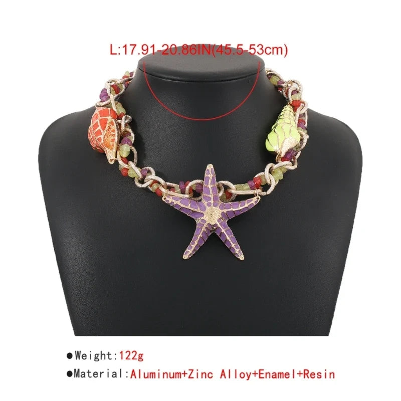 Starfish Shell Charm Choker Necklace