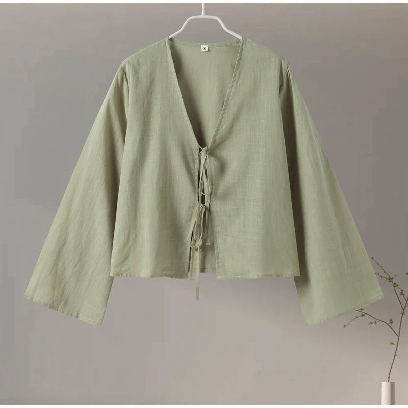 Street Lace Up Shirts Women Sexy Hollow Out V Neck Long Sleeve Femlae T-shirt