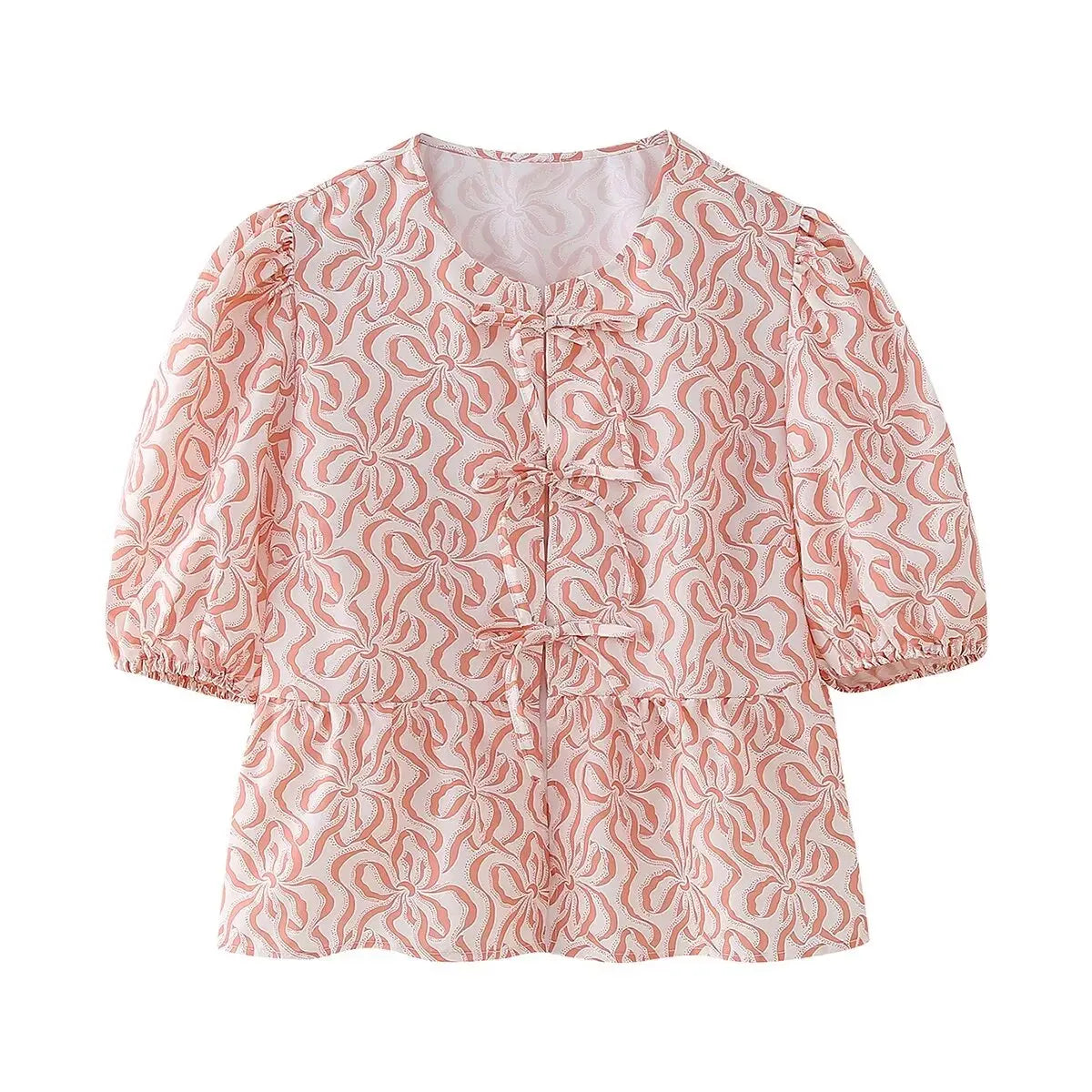 Leopard Blouse Puff Sleeve Crop Top Women&