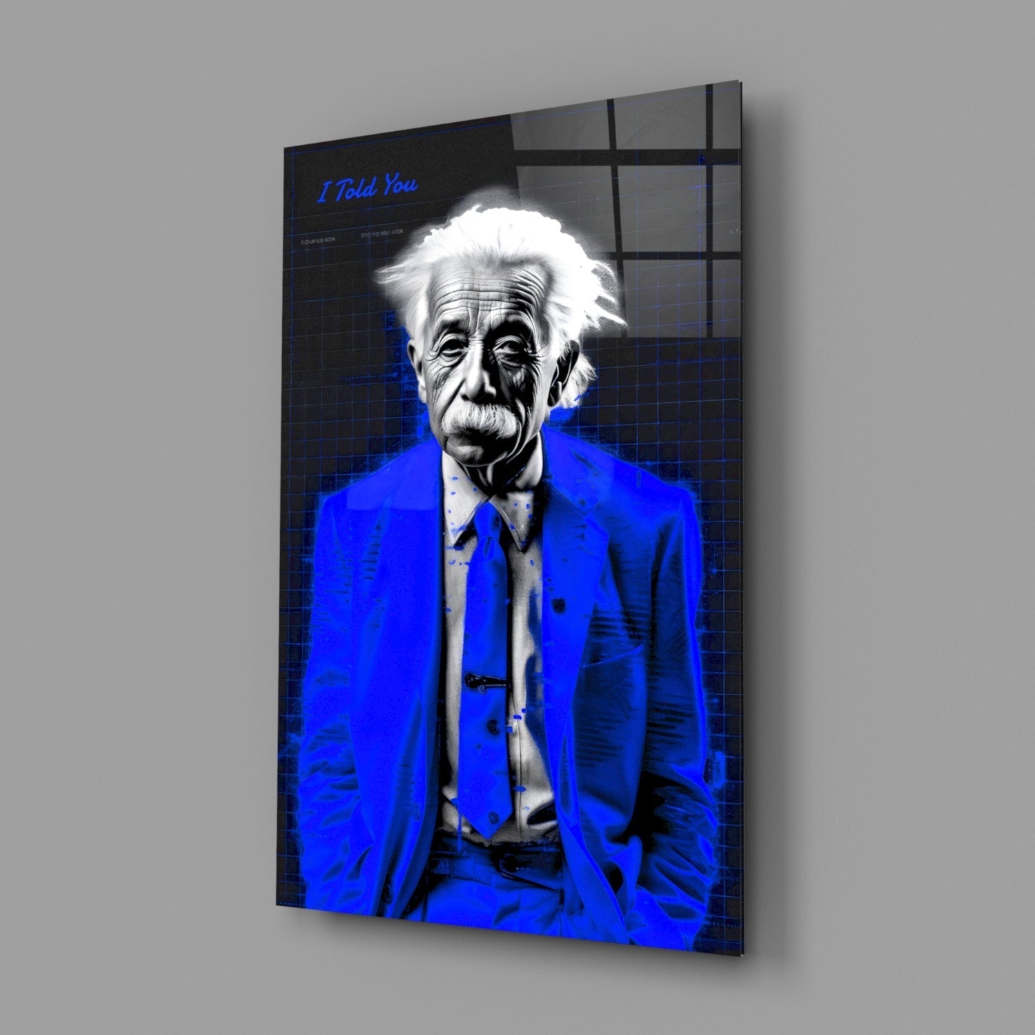 Electric Blue Suit Physicist Glass Wall Art