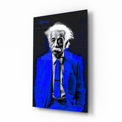 Electric Blue Suit Physicist Glass Wall Art