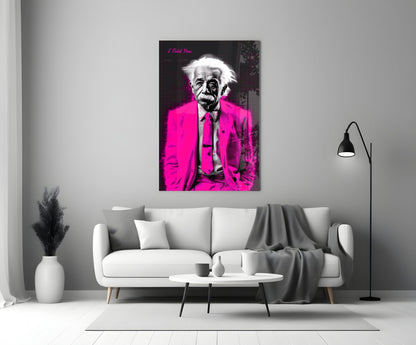 Magenta Suit Wild Haired Genius Glass Wall Art