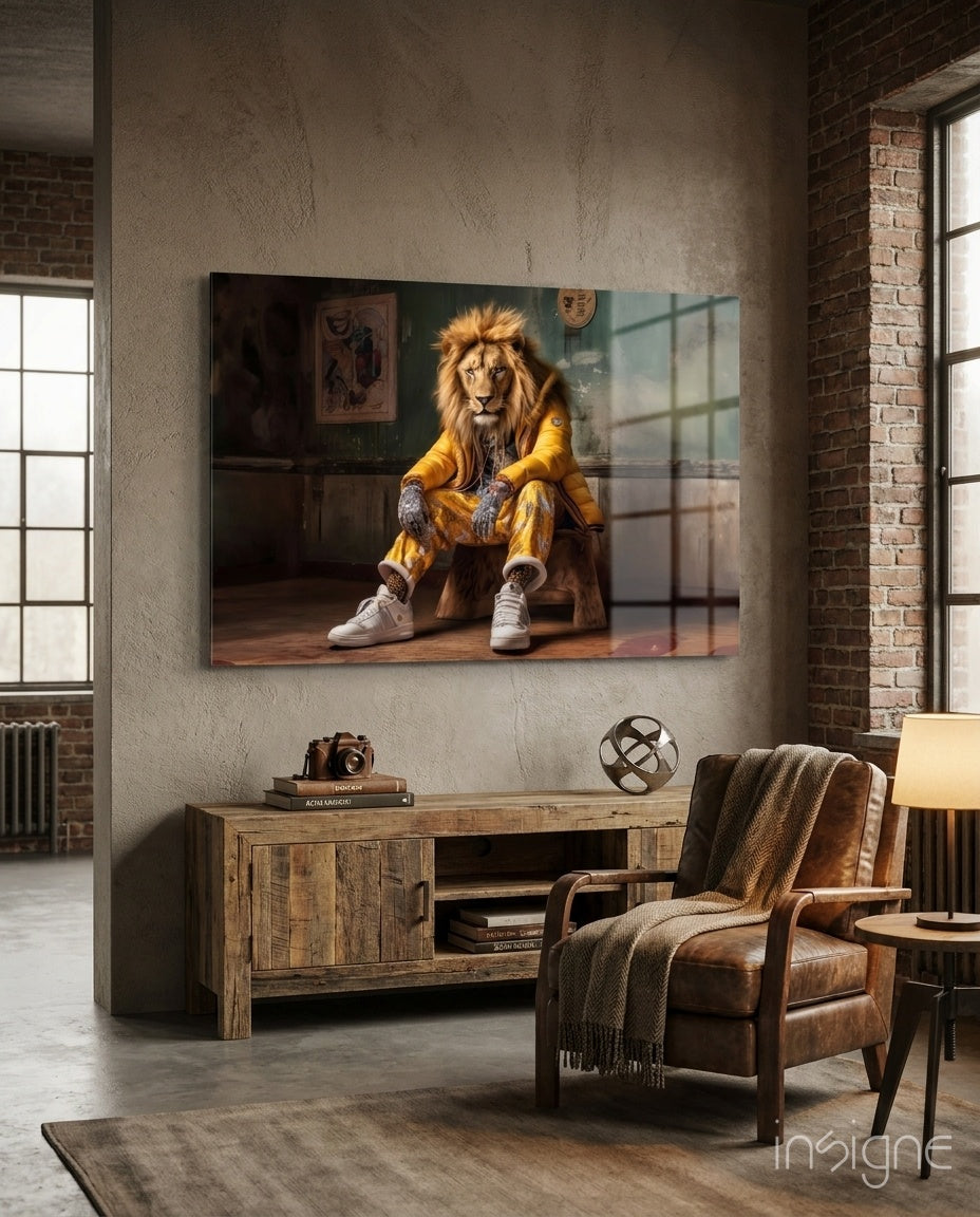 Yellow Jacket King Glass Wall Art || Designer Collection