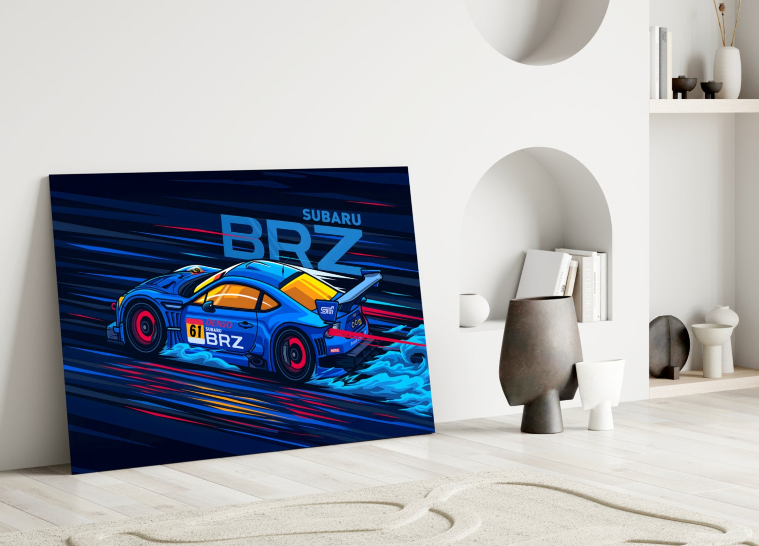Blue Sports Coupe Speed Glass Wall Art || Designer Collection