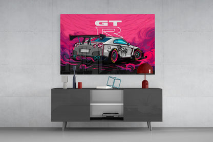 Pink Storm Sports Car Glass Wall Art || Designer Collection