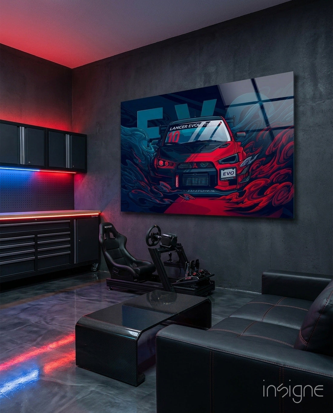 Red Storm Rally Car Glass Wall Art || Designer Collection