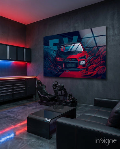 Red Storm Rally Car Glass Wall Art || Designer Collection