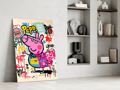 Urban Cartoon Piglet Glass Wall Art || Designer Collection