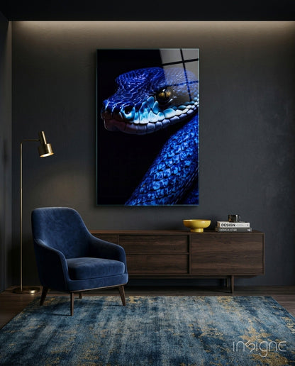Eyes of the Blue Viper Glass Wall Art || Designer Collection