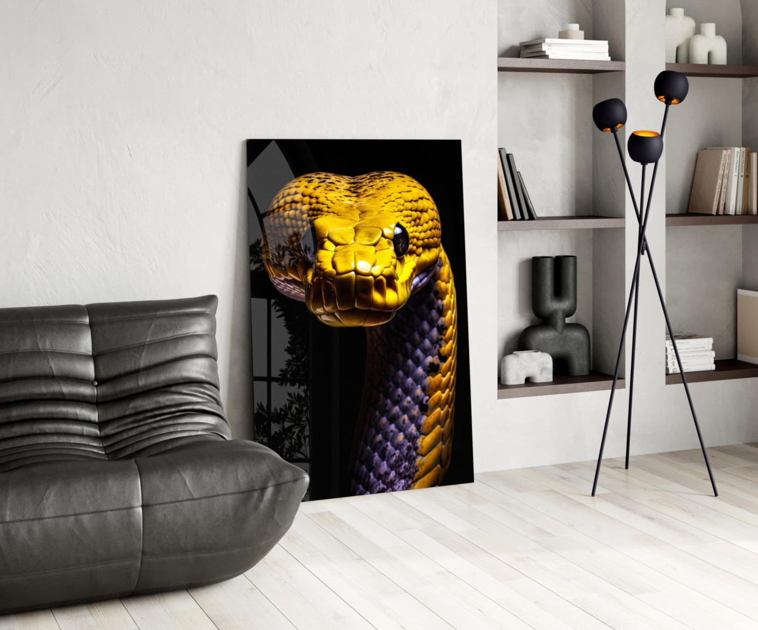 Golden Headed Snake Glass Wall Art || Designer Collection