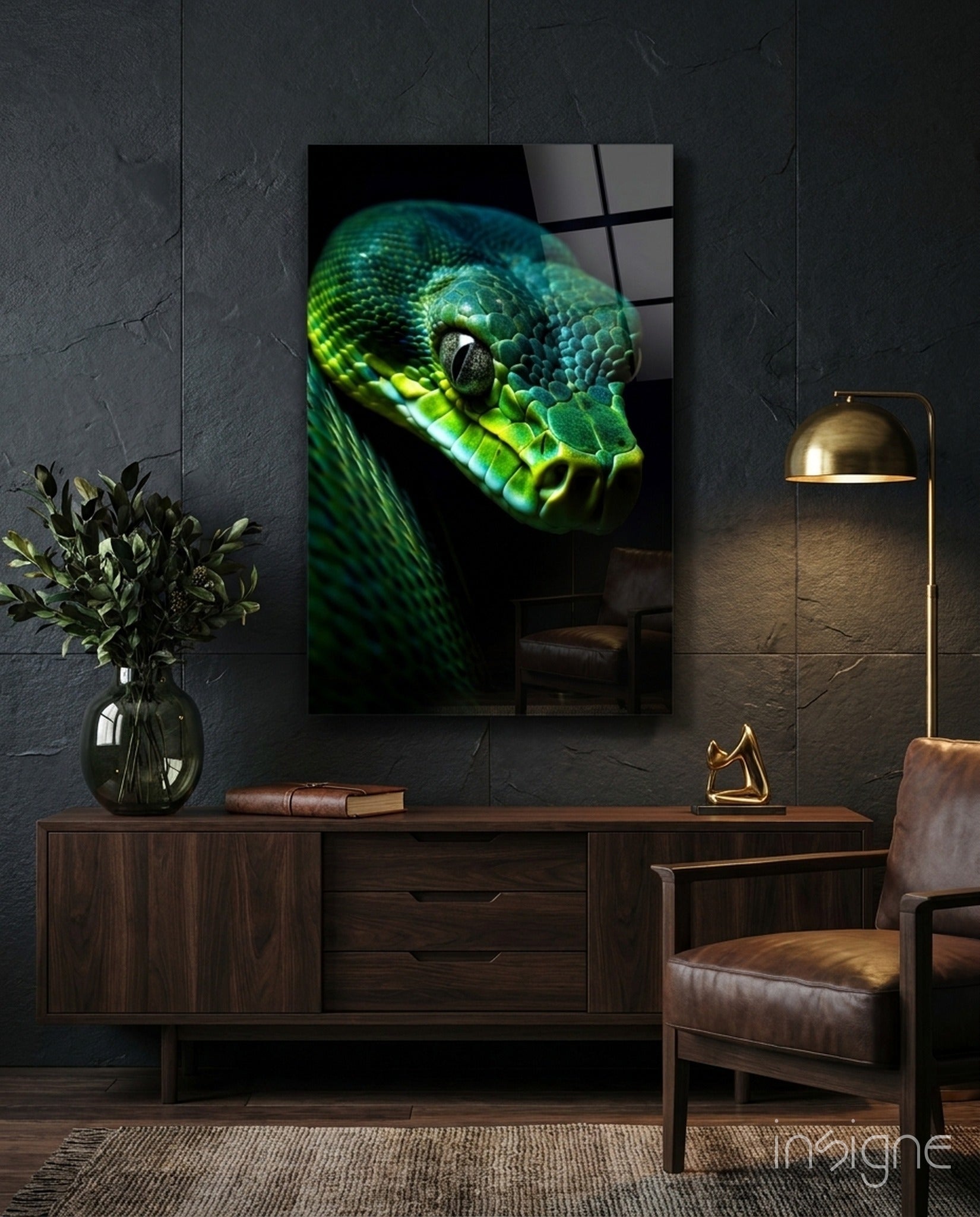 Emerald Green Viper Glass Wall Art || Designer Collection