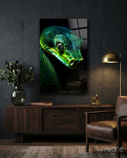 Emerald Green Viper Glass Wall Art || Designer Collection