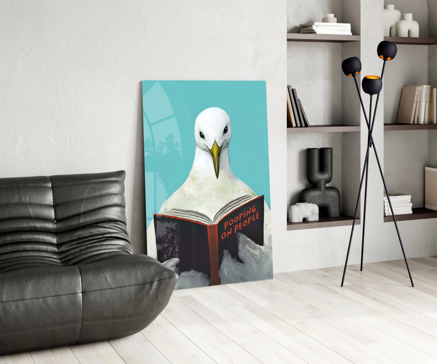 Turquoise Backdrop Seagull Reading Book Glass Wall Art