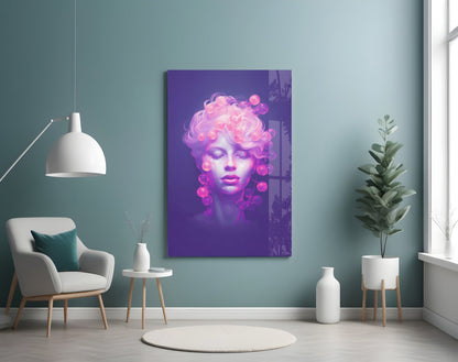 Purple Bubble Crown Sleeping Muse Glass Wall Art