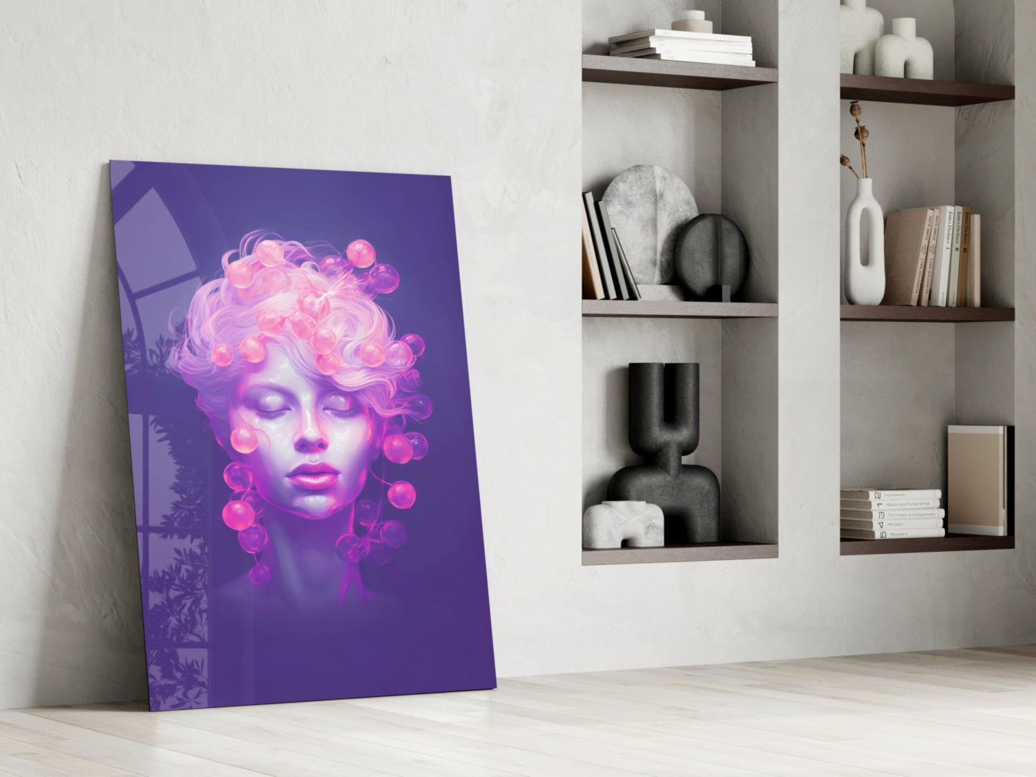 Purple Bubble Crown Sleeping Muse Glass Wall Art