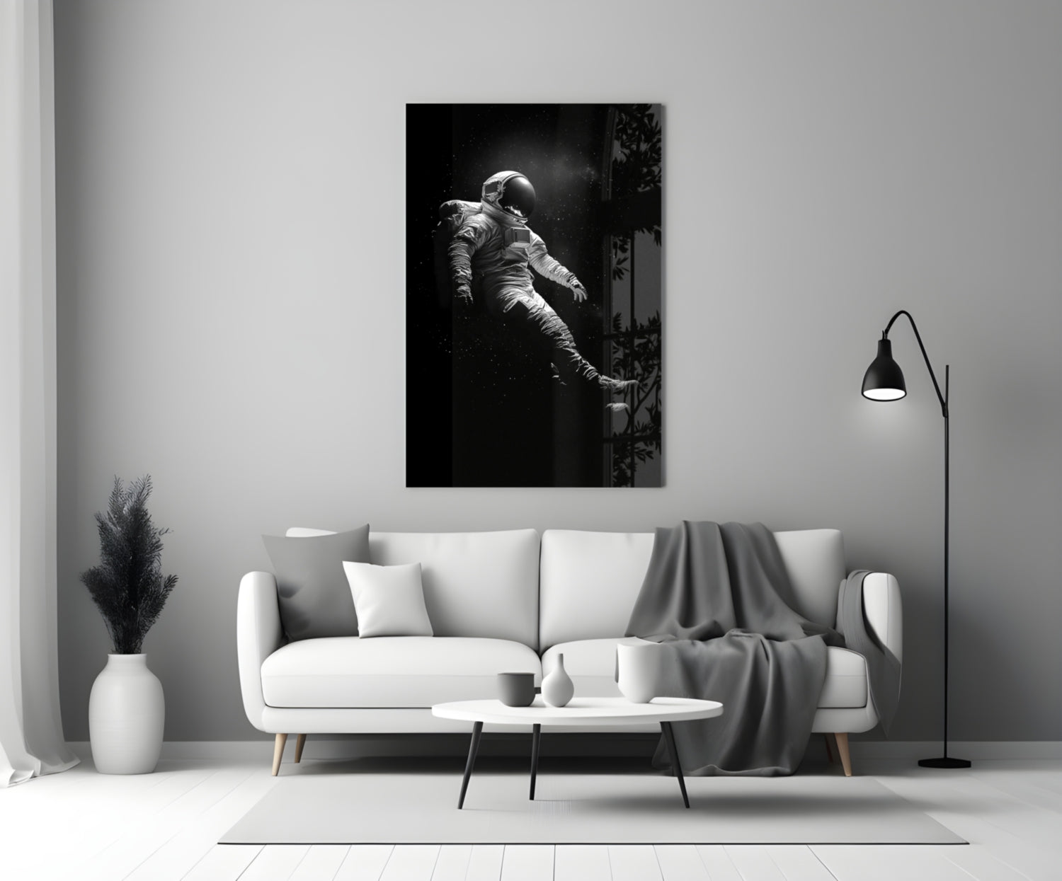 Drifting Astronaut Starry Black Space Glass Wall Art