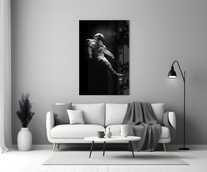 Drifting Astronaut Starry Black Space Glass Wall Art