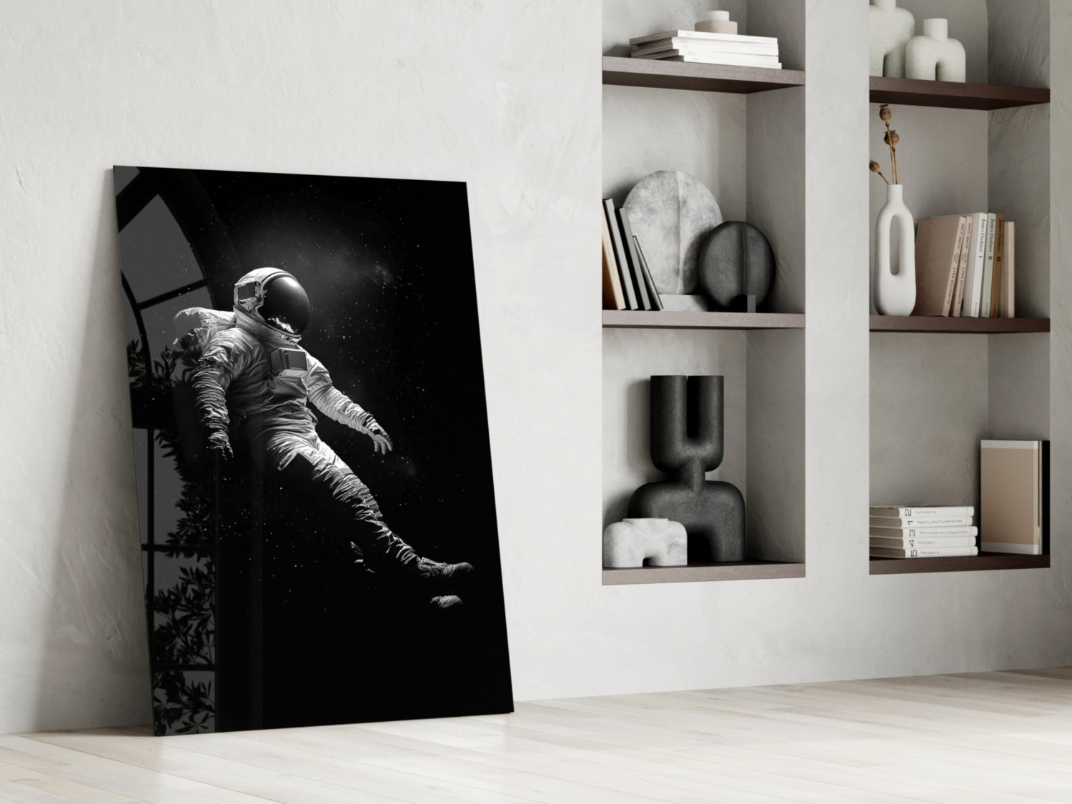 Drifting Astronaut Starry Black Space Glass Wall Art