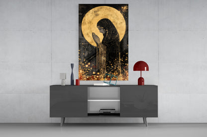 Golden Prayers of Mary Glass Wall Art || Designer Collection