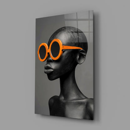 Orange Round Sunglasses Gray Portrait Glass Wall Art
