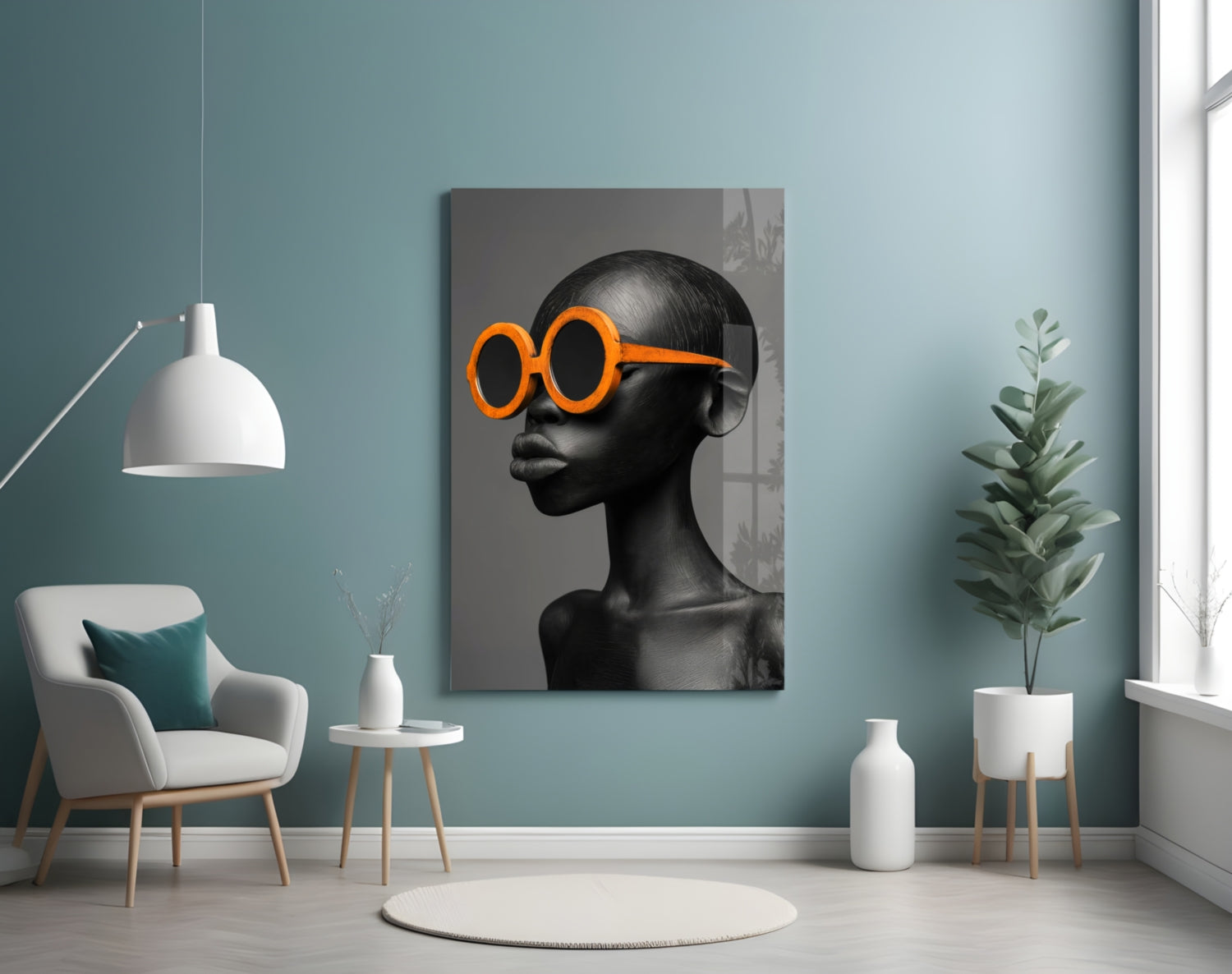 Orange Round Sunglasses Gray Portrait Glass Wall Art