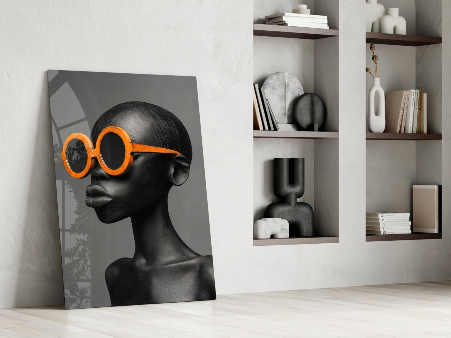 Orange Round Sunglasses Gray Portrait Glass Wall Art