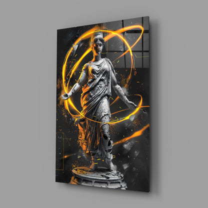 Stone Goddess Amber Neon Orbit Glass Wall Art