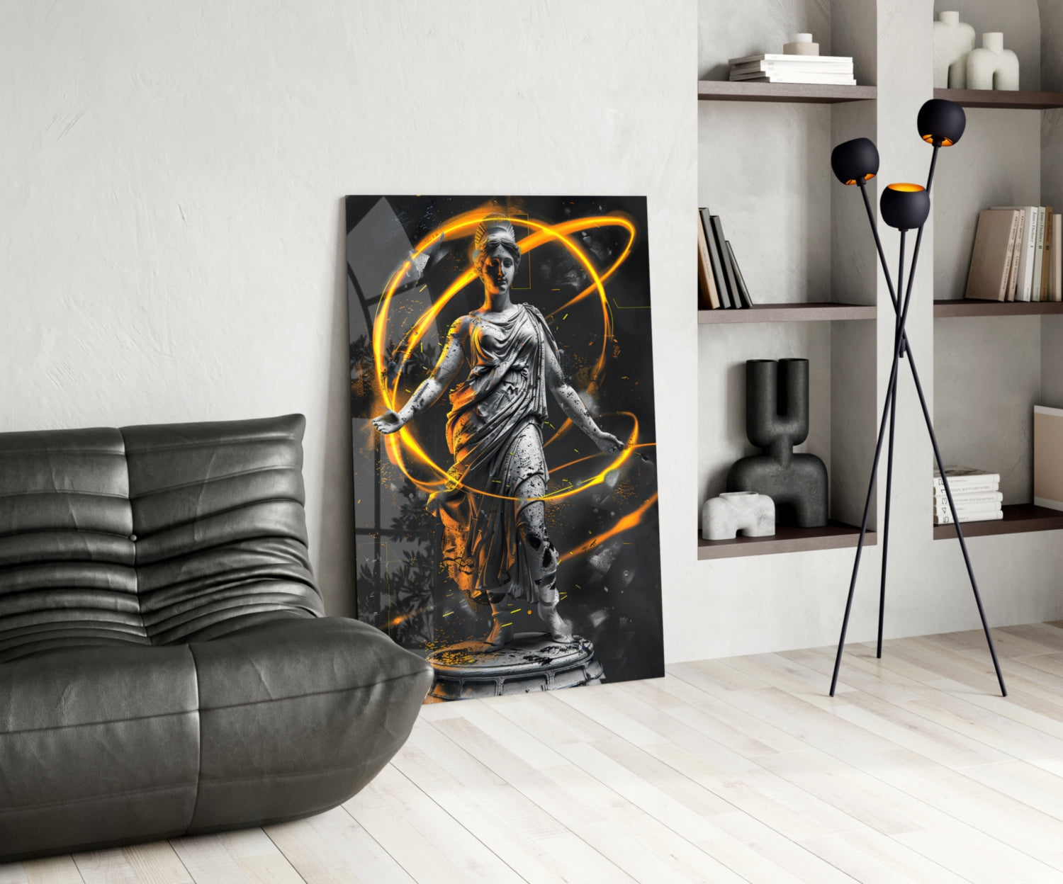 Stone Goddess Amber Neon Orbit Glass Wall Art