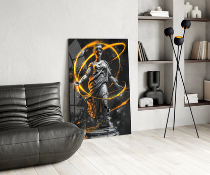 Stone Goddess Amber Neon Orbit Glass Wall Art